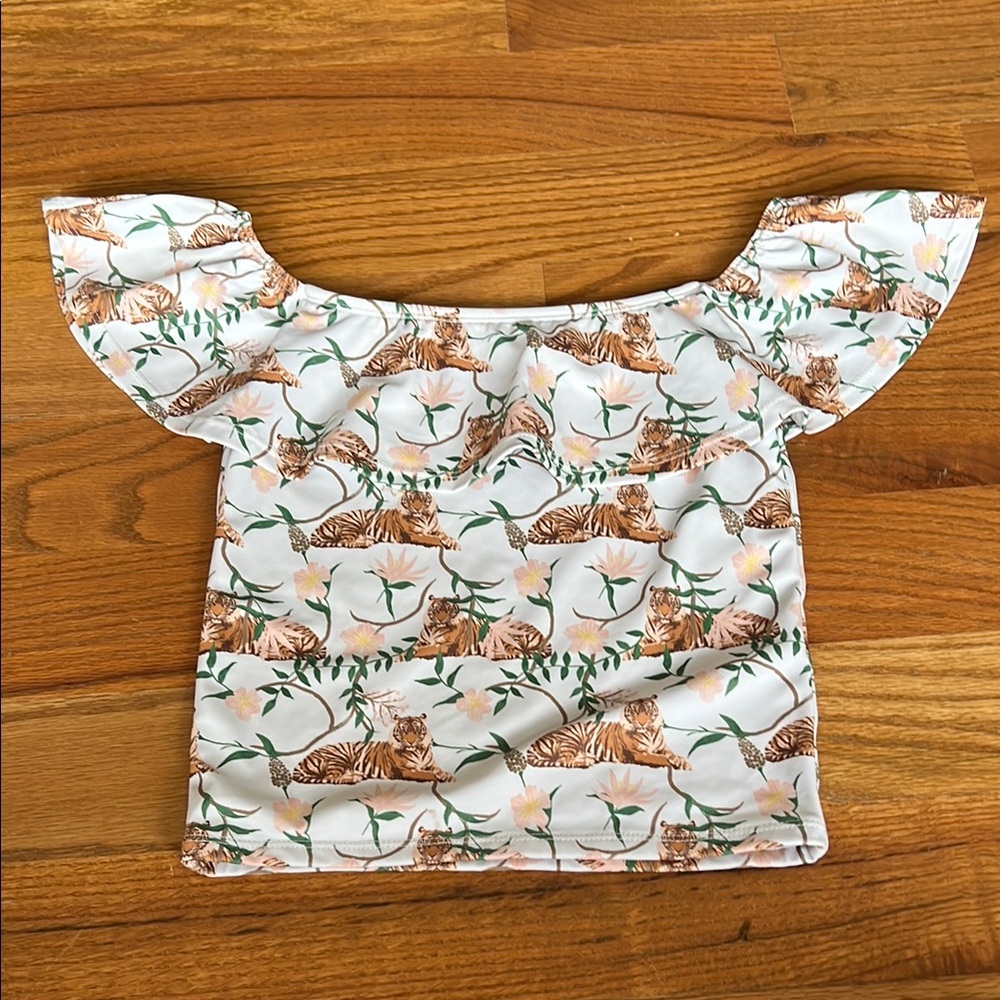 Kortni Jeane Floral Tiger Print Off-Shoulder swimsuit swim top 8/9